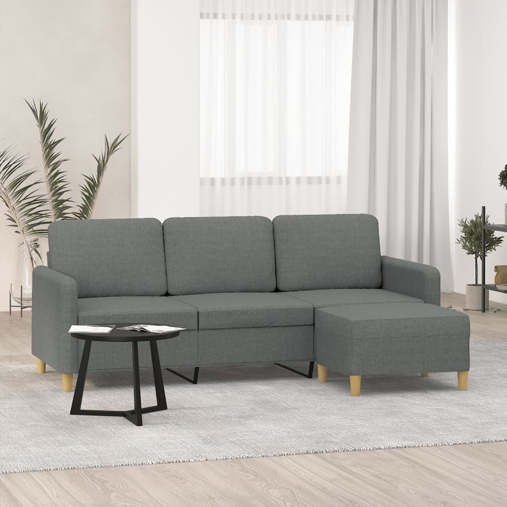 vidaXL Canapé à 3 places avec repose-pieds Gris foncé 180 cm Tissu