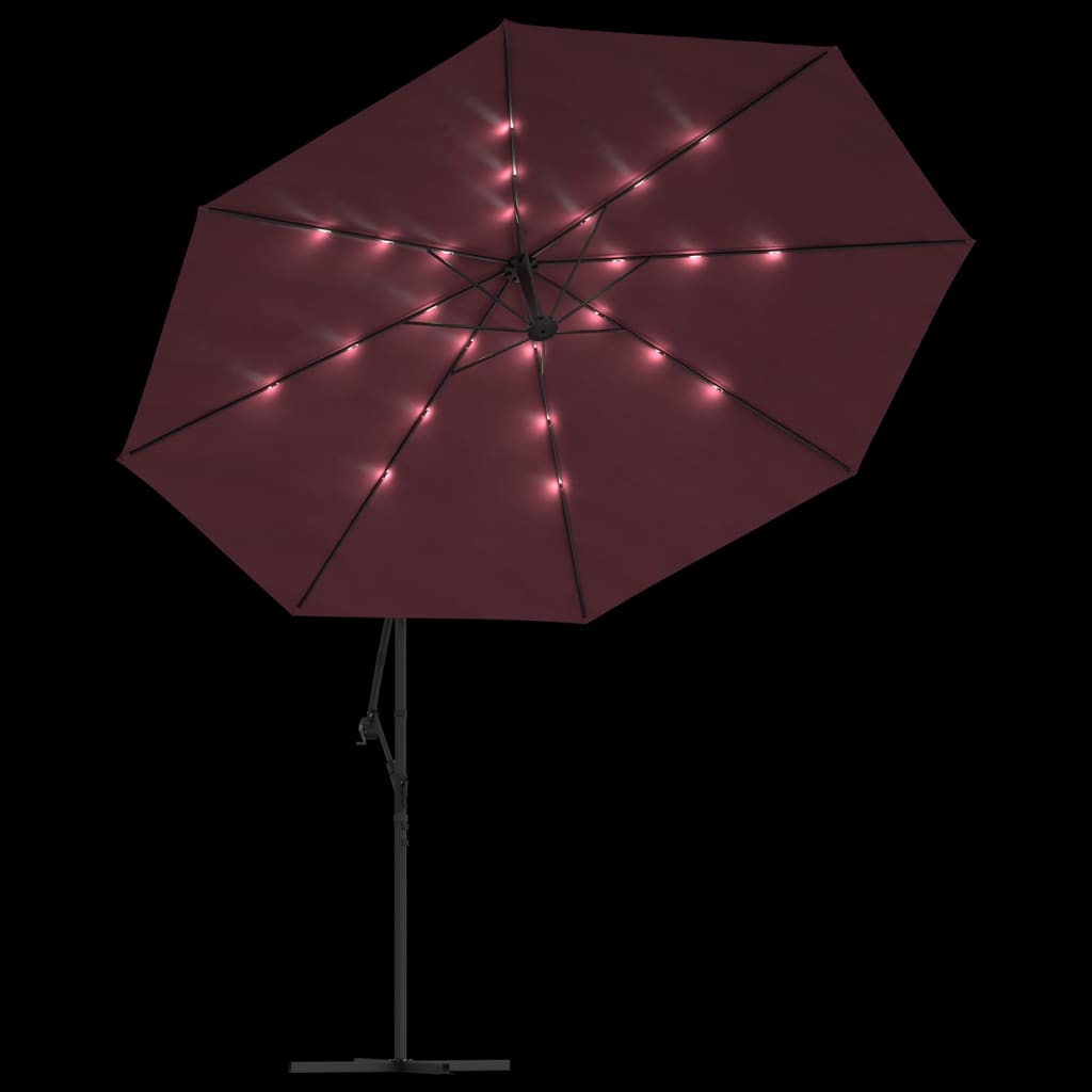 vidaXL Parasol de jardin en porte-à-faux lumières LED rouge bordeaux