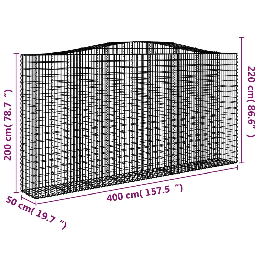 vidaXL Paniers à gabions arqués 3 pcs 400x50x200/220 cm Fer galvanisé