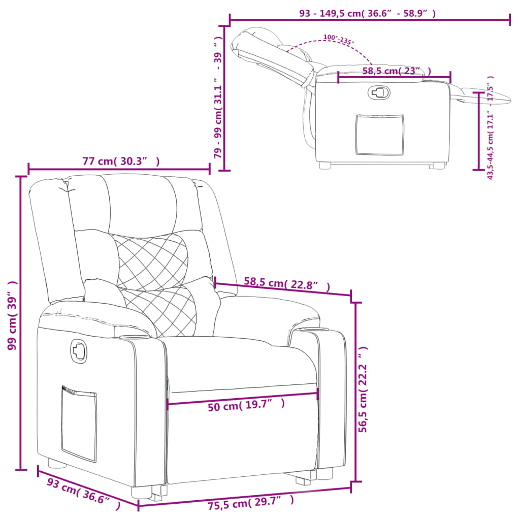 vidaXL Fauteuil inclinable Noir Similicuir