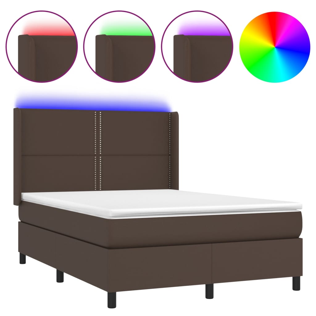 vidaXL Sommier à lattes de lit matelas LED Marron 140x200cm Similicuir