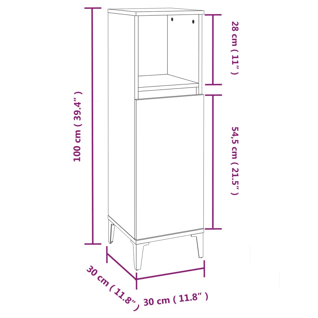 vidaXL Armoire de salle de bain blanc 30x30x100 cm bois d'ingénierie