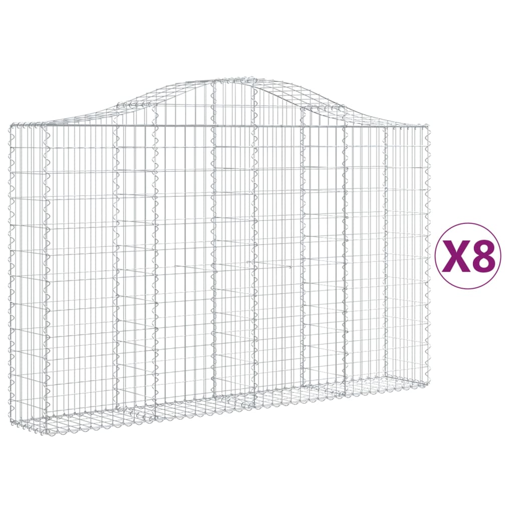 vidaXL Paniers à gabions arqués 8 pcs 200x30x120/140 cm Fer galvanisé