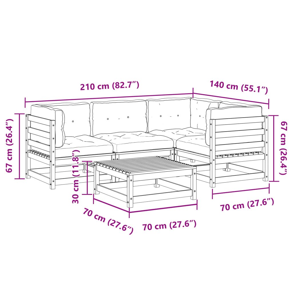 vidaXL Salon de jardin 5 pcs avec coussins bois de pin imprégné