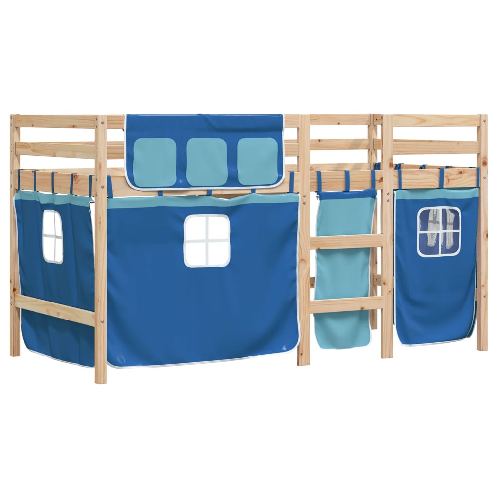 vidaXL Lit mezzanine enfants et rideaux bleu 80x200cm bois pin massif