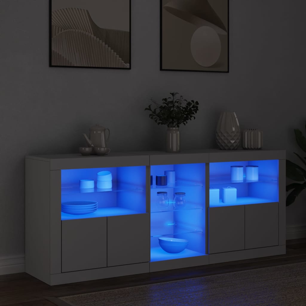 vidaXL Buffet avec lumières LED blanc 162x37x67 cm