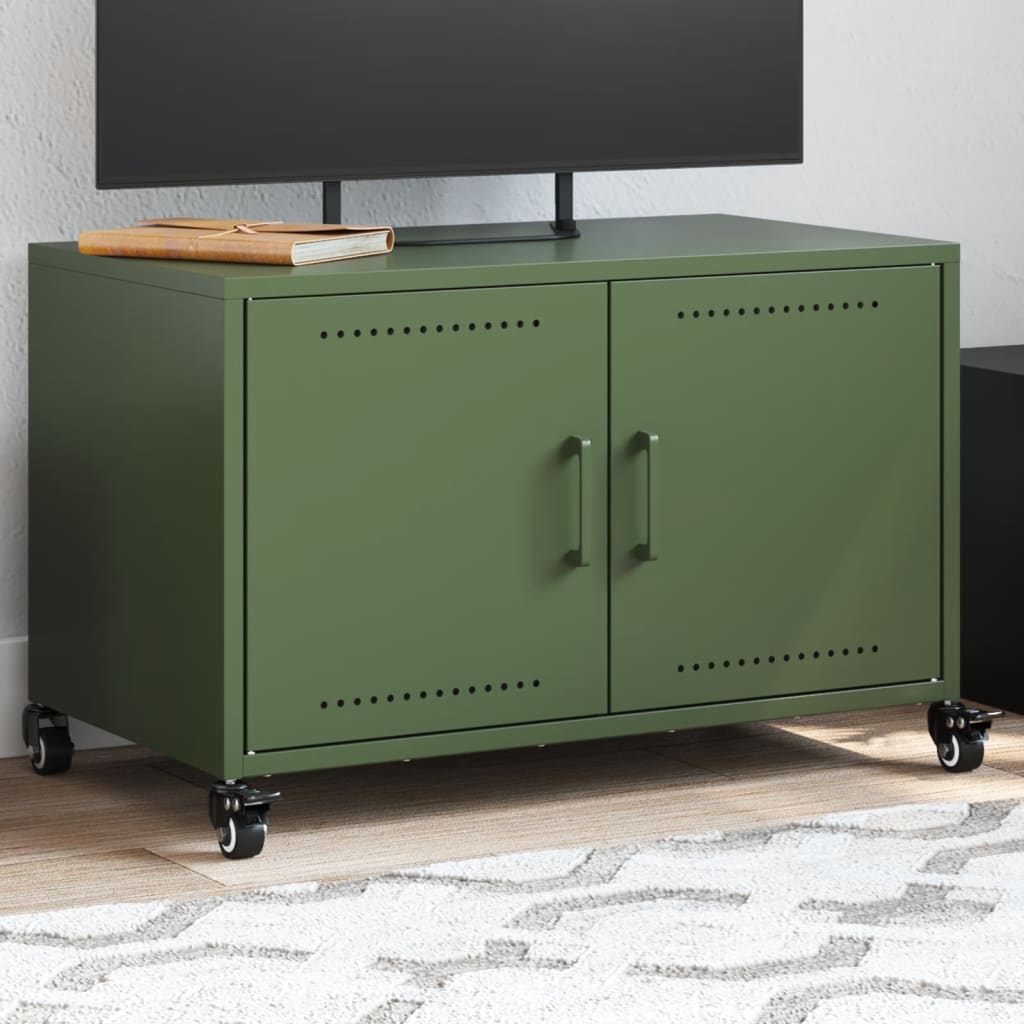 vidaXL Meuble TV vert olive 68x39x43,5 cm acier