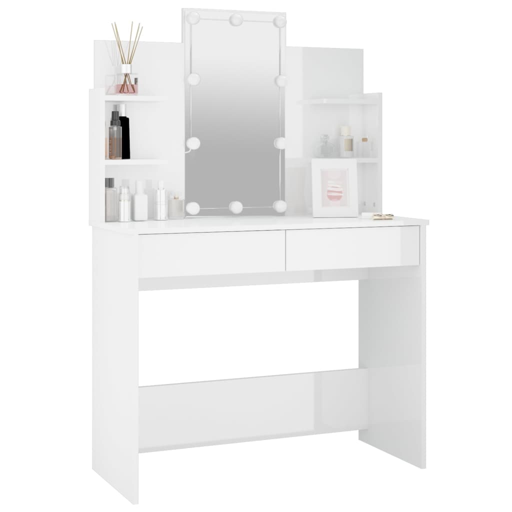 vidaXL Coiffeuse avec LED blanc brillant 96x40x142 cm