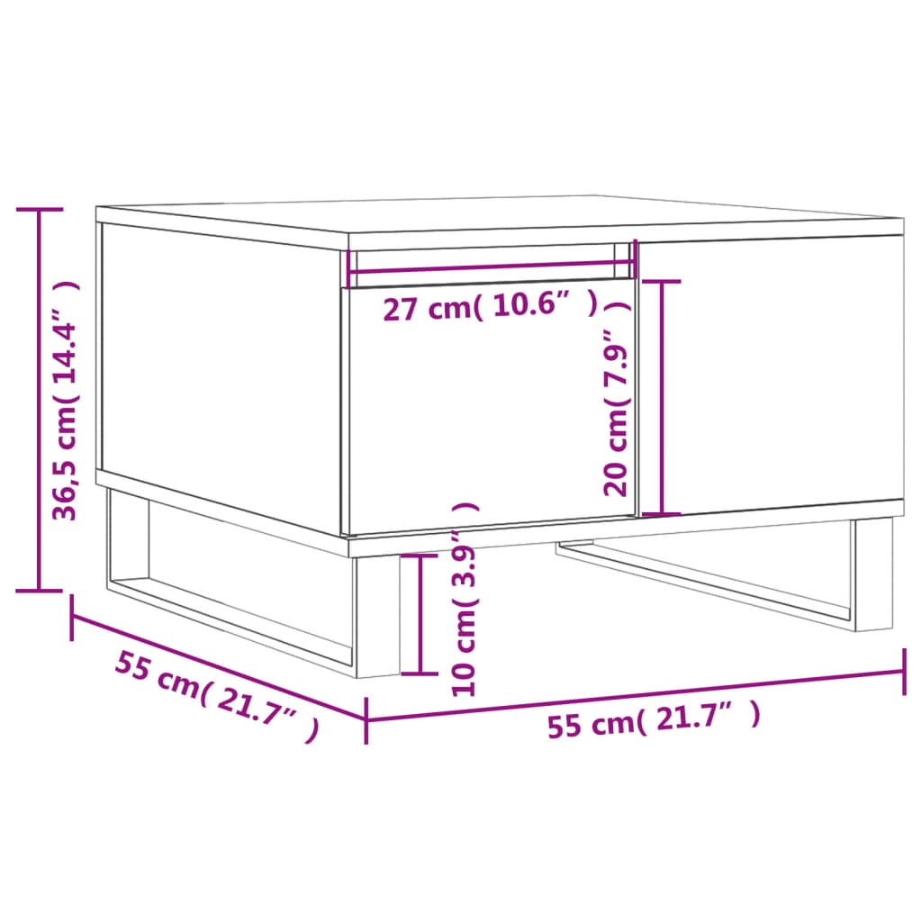 vidaXL Table basse noir 55x55x36,5 cm bois d'ingénierie