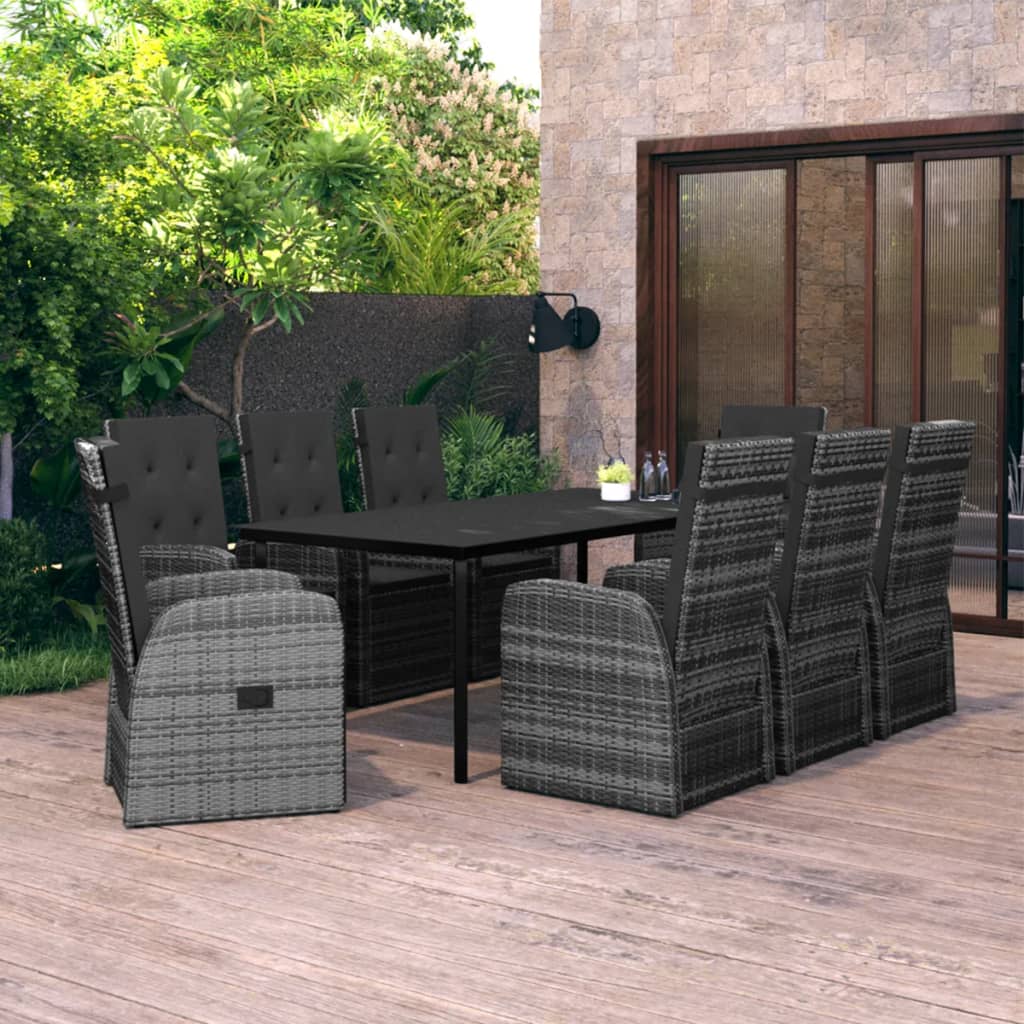 vidaXL Ensemble à manger de jardin avec coussins 9 pcs Gris