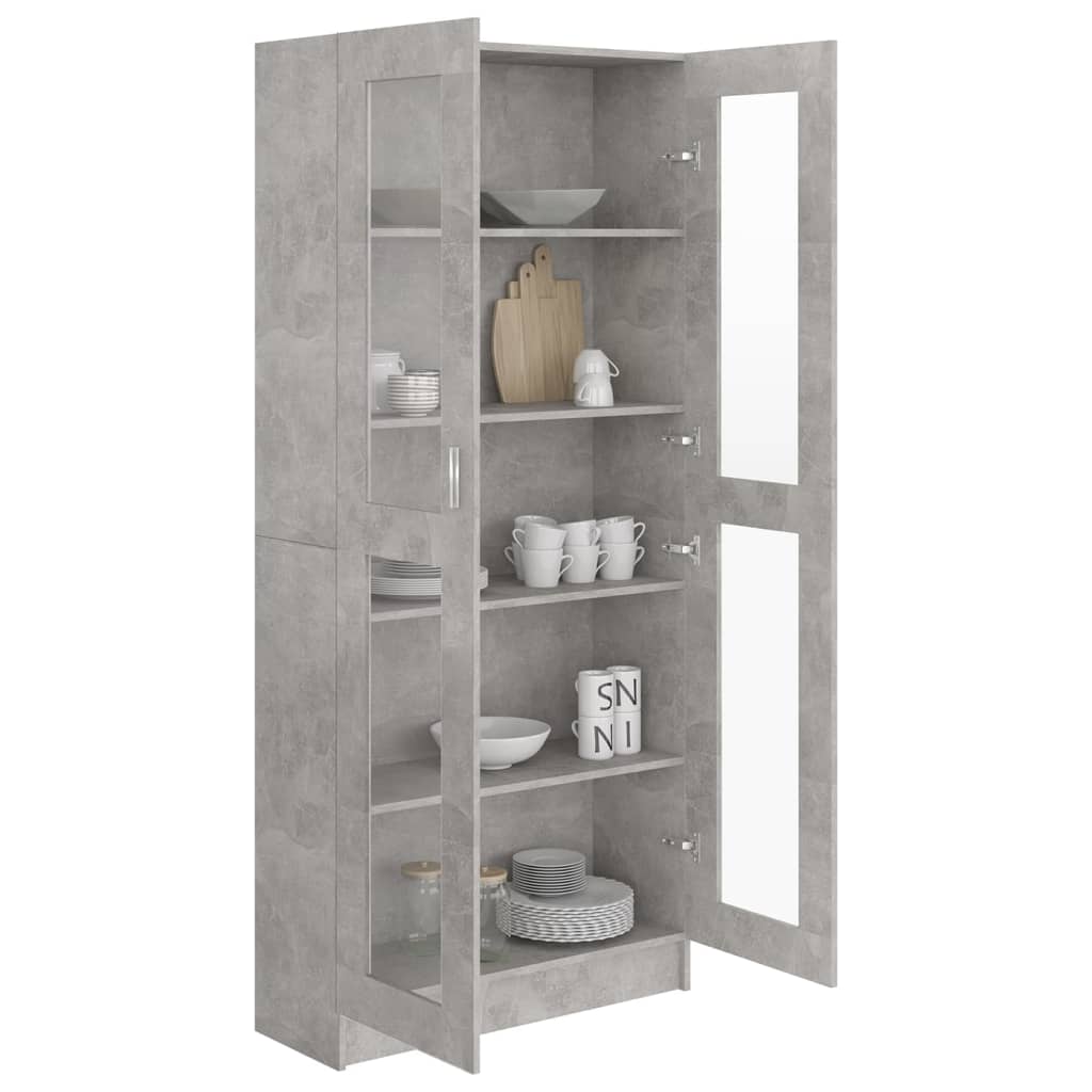 vidaXL Armoire à vitrine Gris béton 82,5x30,5x185,5 cm Bois ingénierie