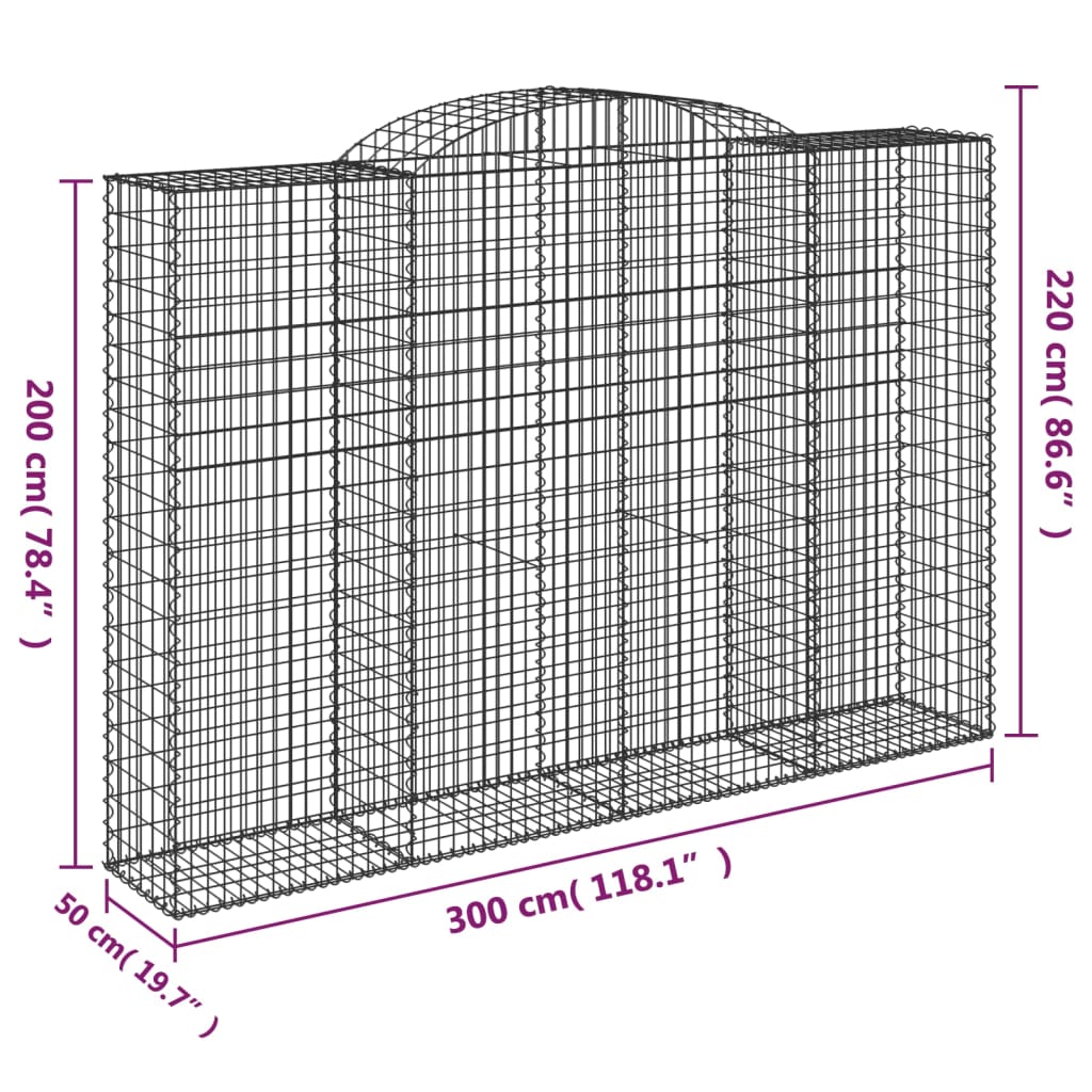 vidaXL Paniers à gabions arqués 9 pcs 300x50x200/220 cm Fer galvanisé