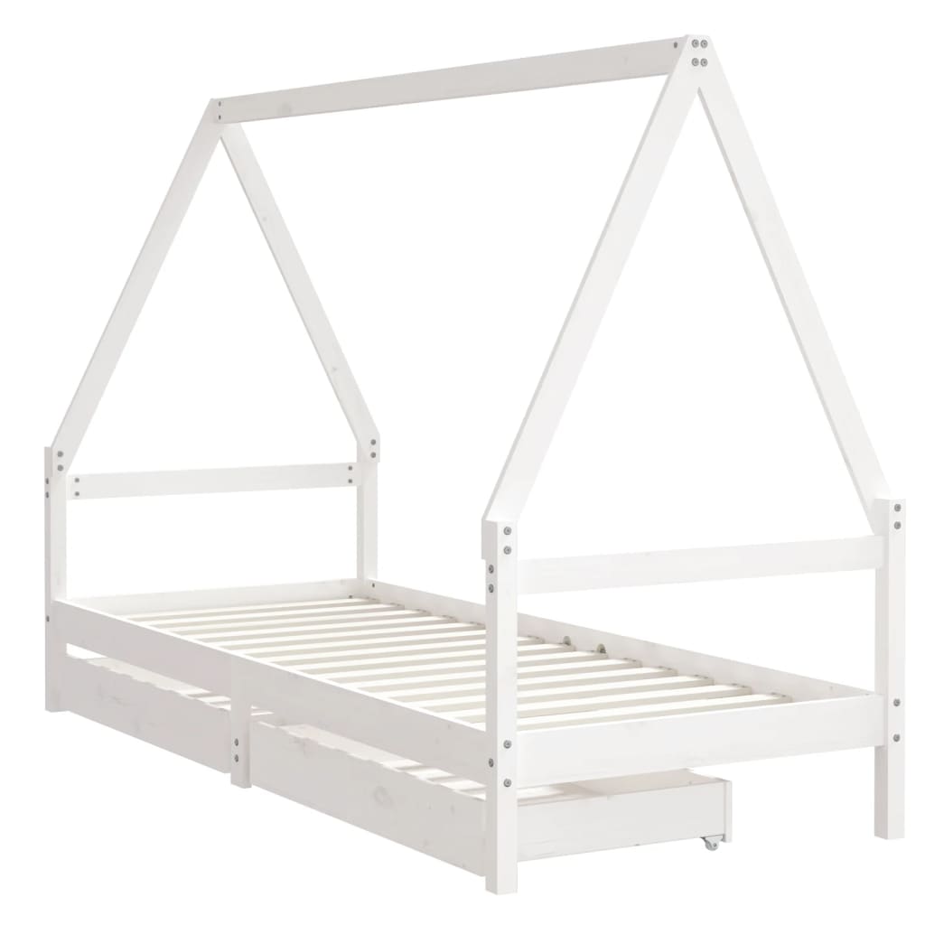 vidaXL Cadre de lit enfant tiroirs blanc 90x200 cm bois de pin massif