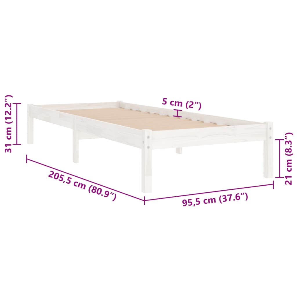 vidaXL Cadre de lit Blanc Bois de pin massif 90x200 cm