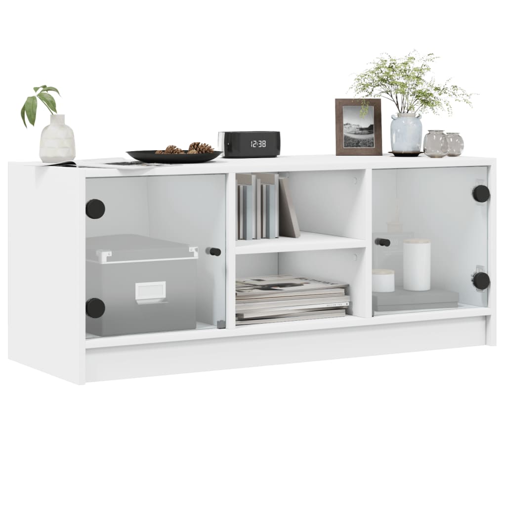 vidaXL Meuble TV avec portes en verre blanc 102x37x42 cm