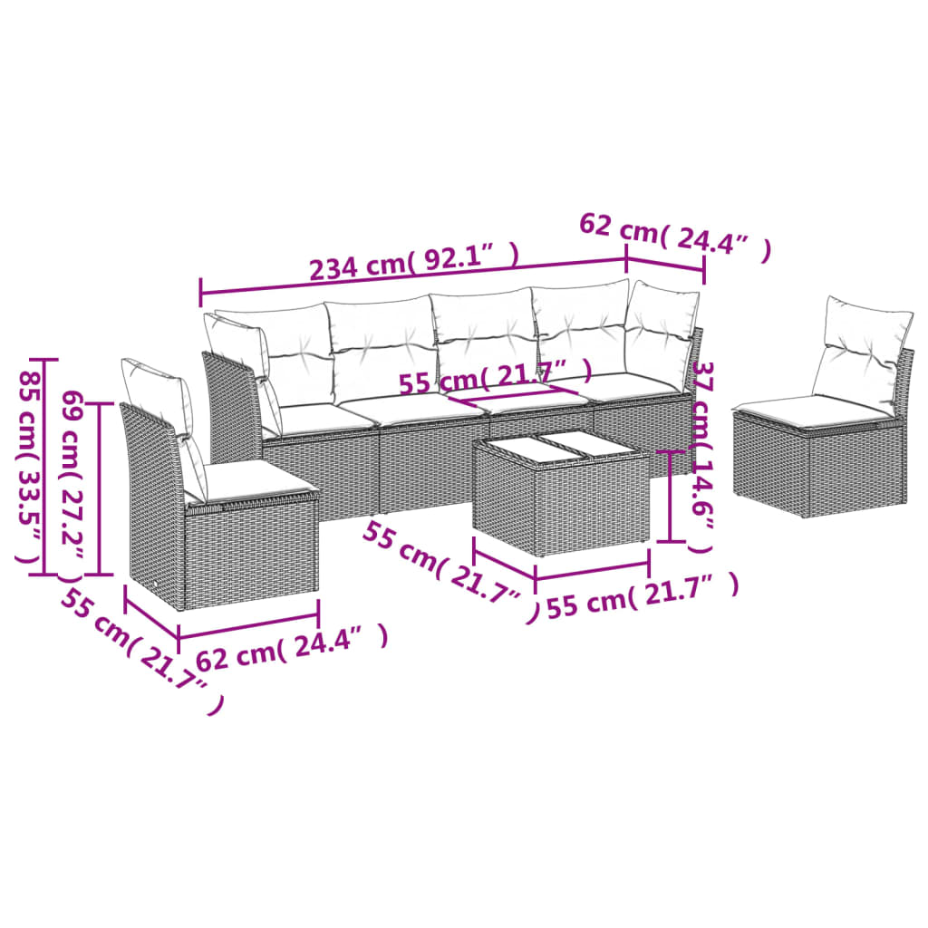 vidaXL Salon de jardin avec coussins 7 pcs beige résine tressée