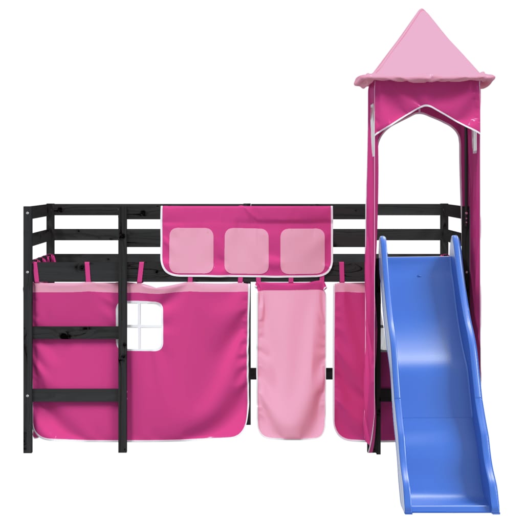 vidaXL Lit mezzanine enfants avec tour rose 80x200cm bois pin massif