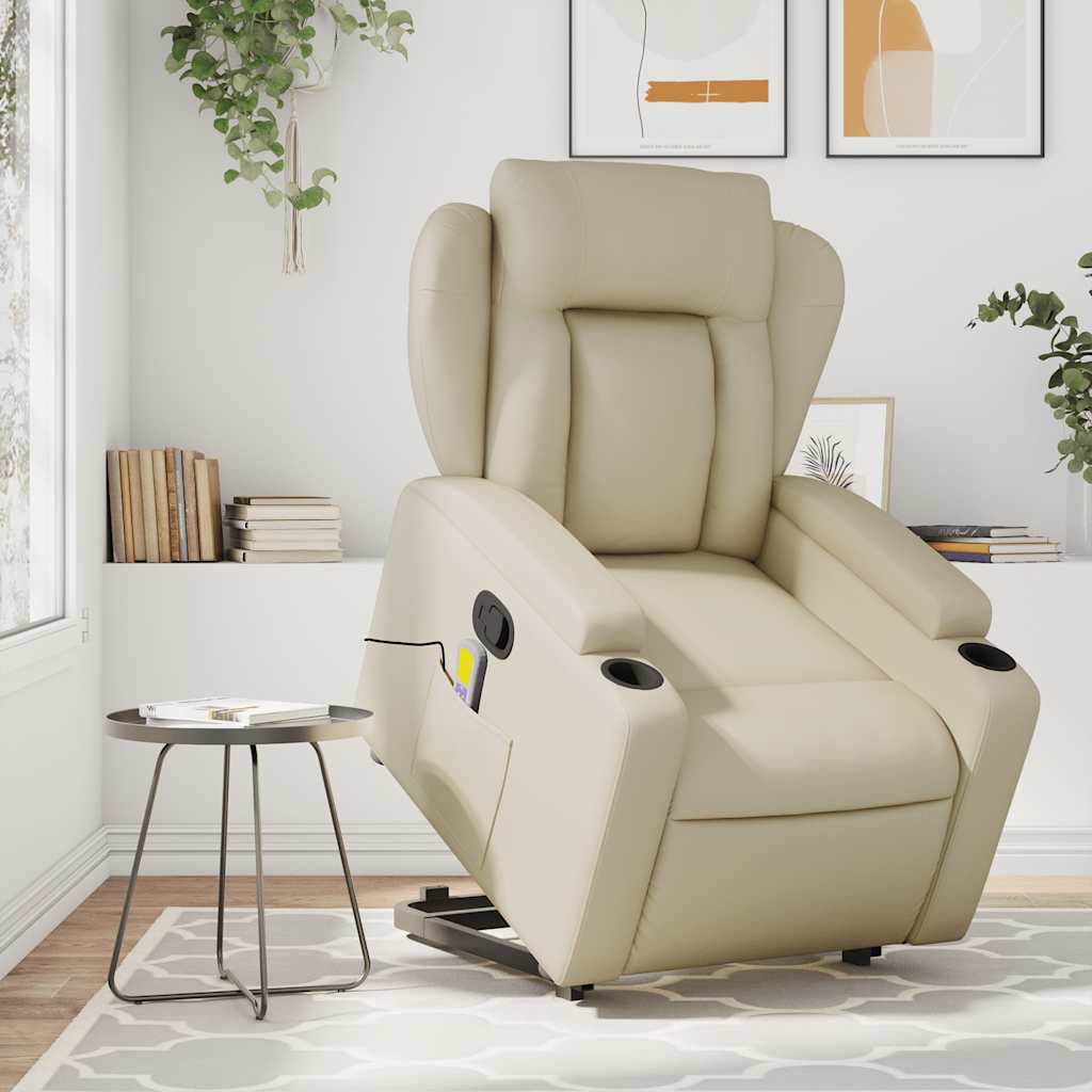 vidaXL Fauteuil inclinable de massage Crème Similicuir