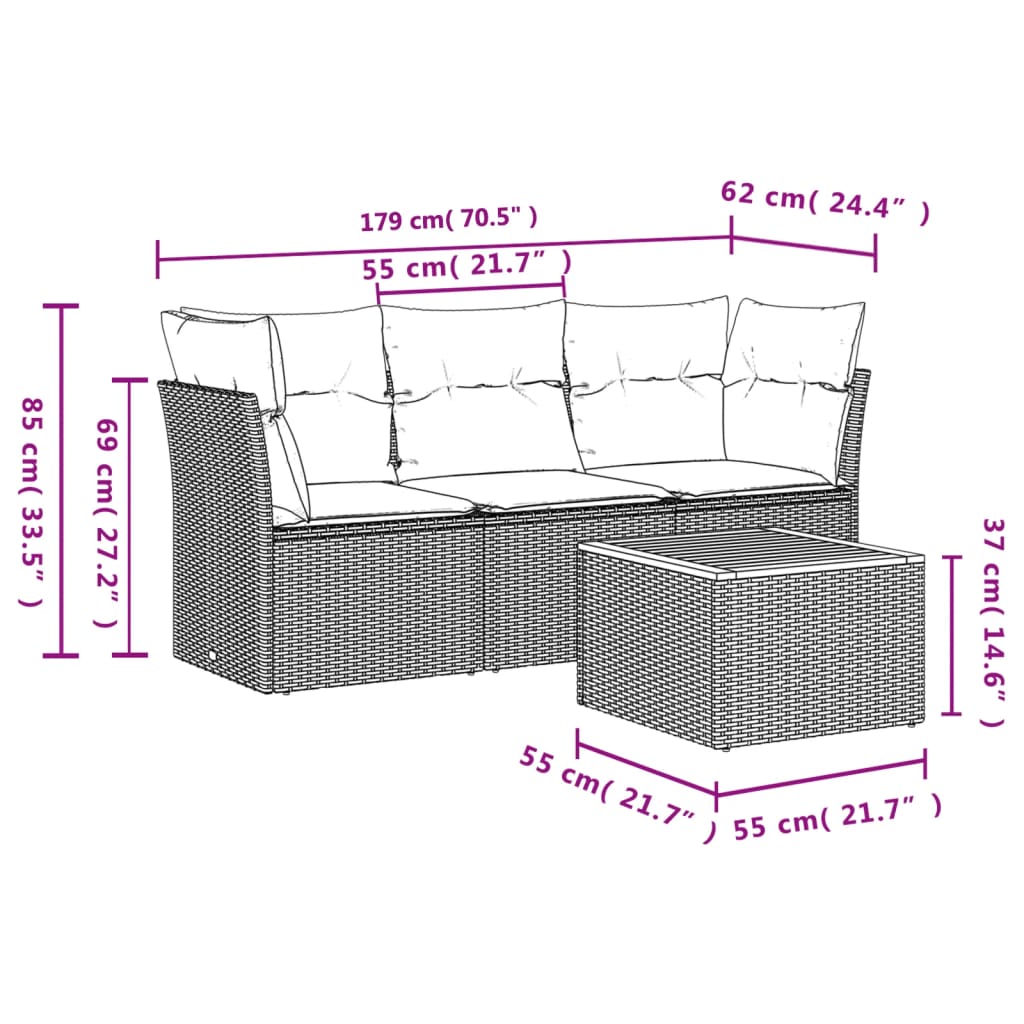 vidaXL Salon de jardin 4 pcs avec coussins noir résine tressée