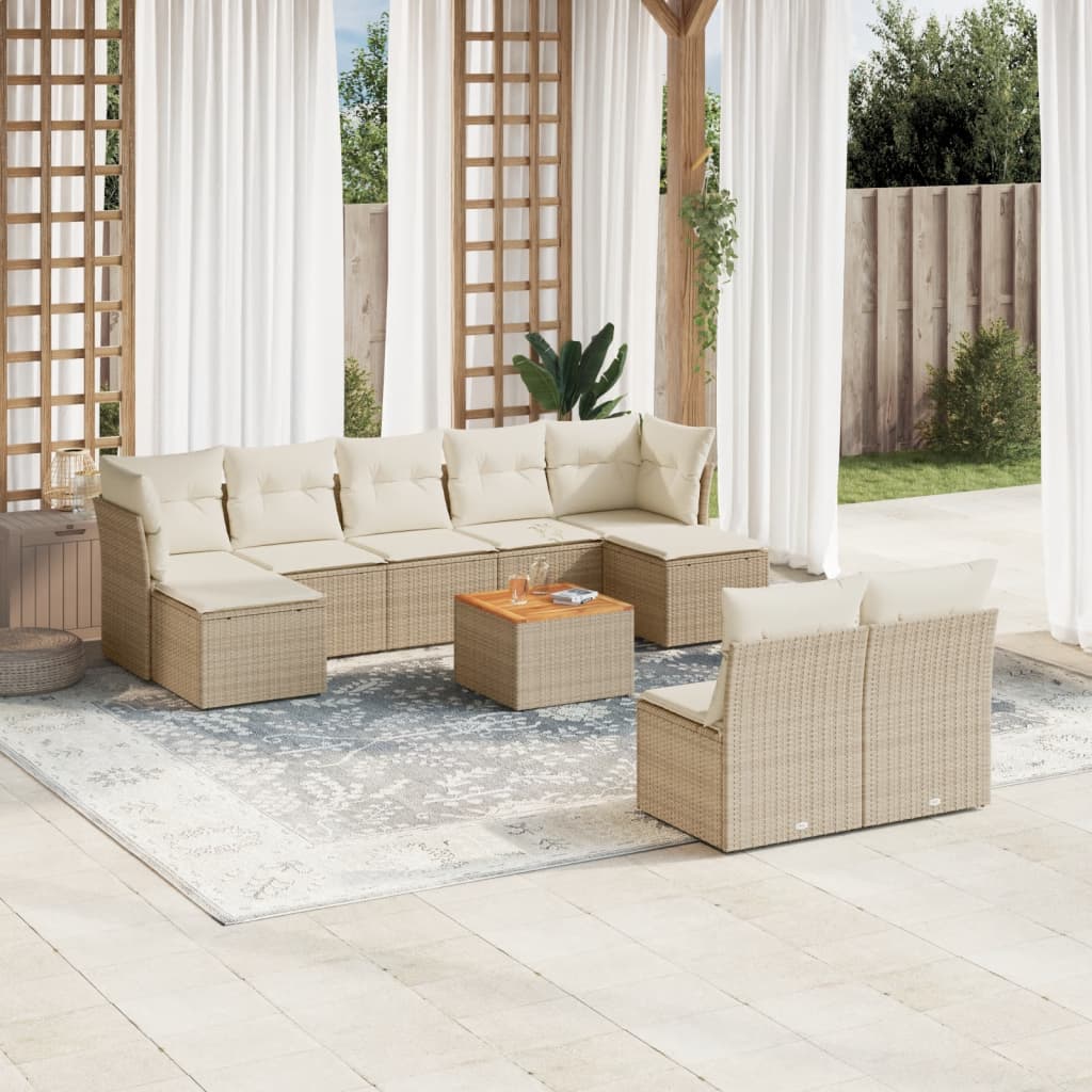 vidaXL Salon de jardin avec coussins 10 pcs beige résine tressée