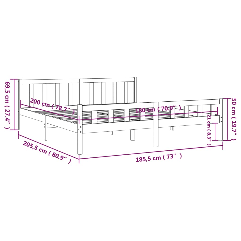 vidaXL Cadre de lit Blanc Bois massif 180x200 cm Super King