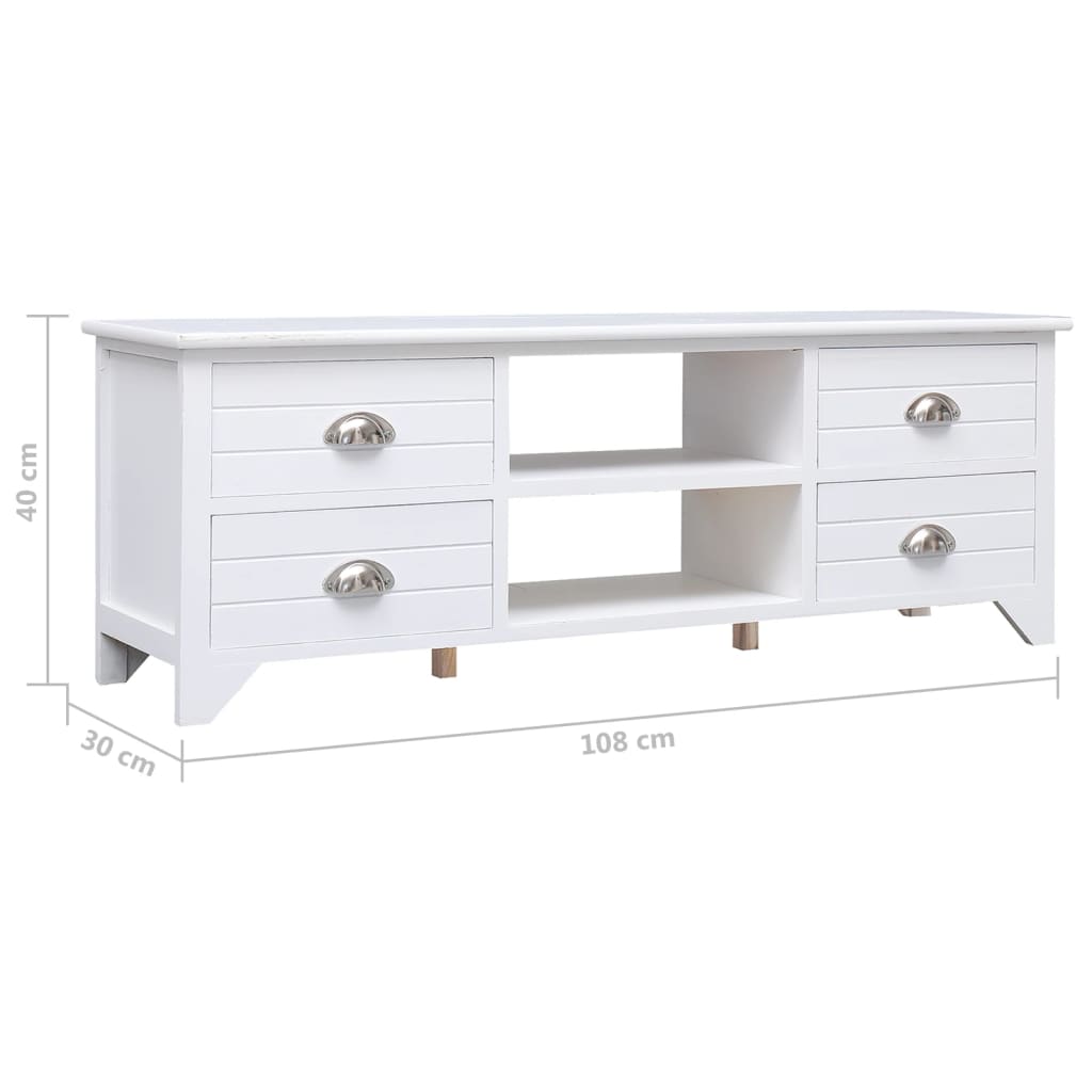 vidaXL Meuble TV Blanc 108x30x40 cm Bois de Paulownia solide