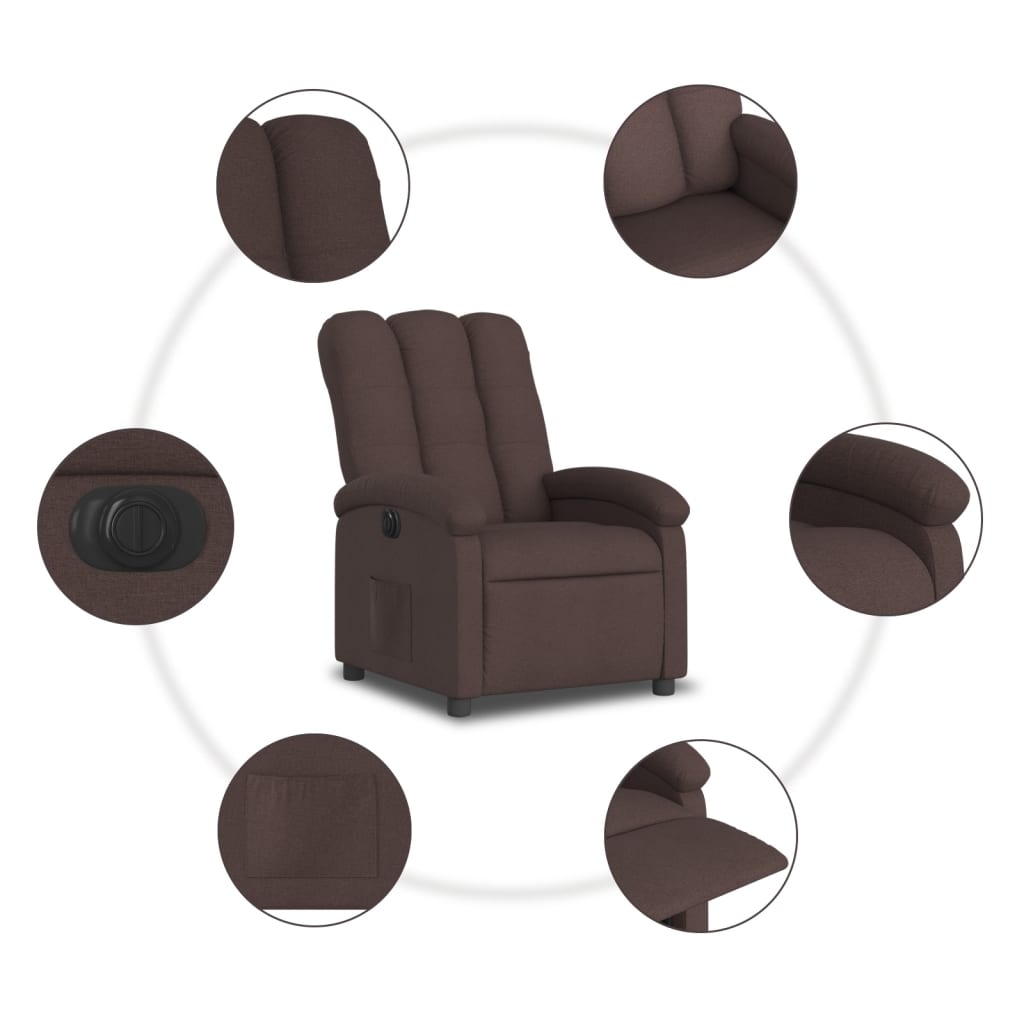 vidaXL Fauteuil inclinable électrique Marron foncé Tissu