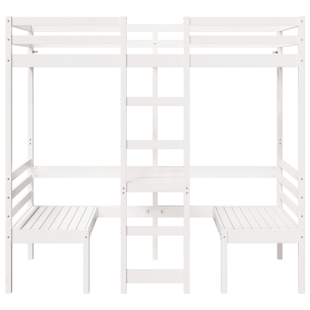 vidaXL Lit mezzanine avec bureau et chaises blanc 75x190 cm pin massif