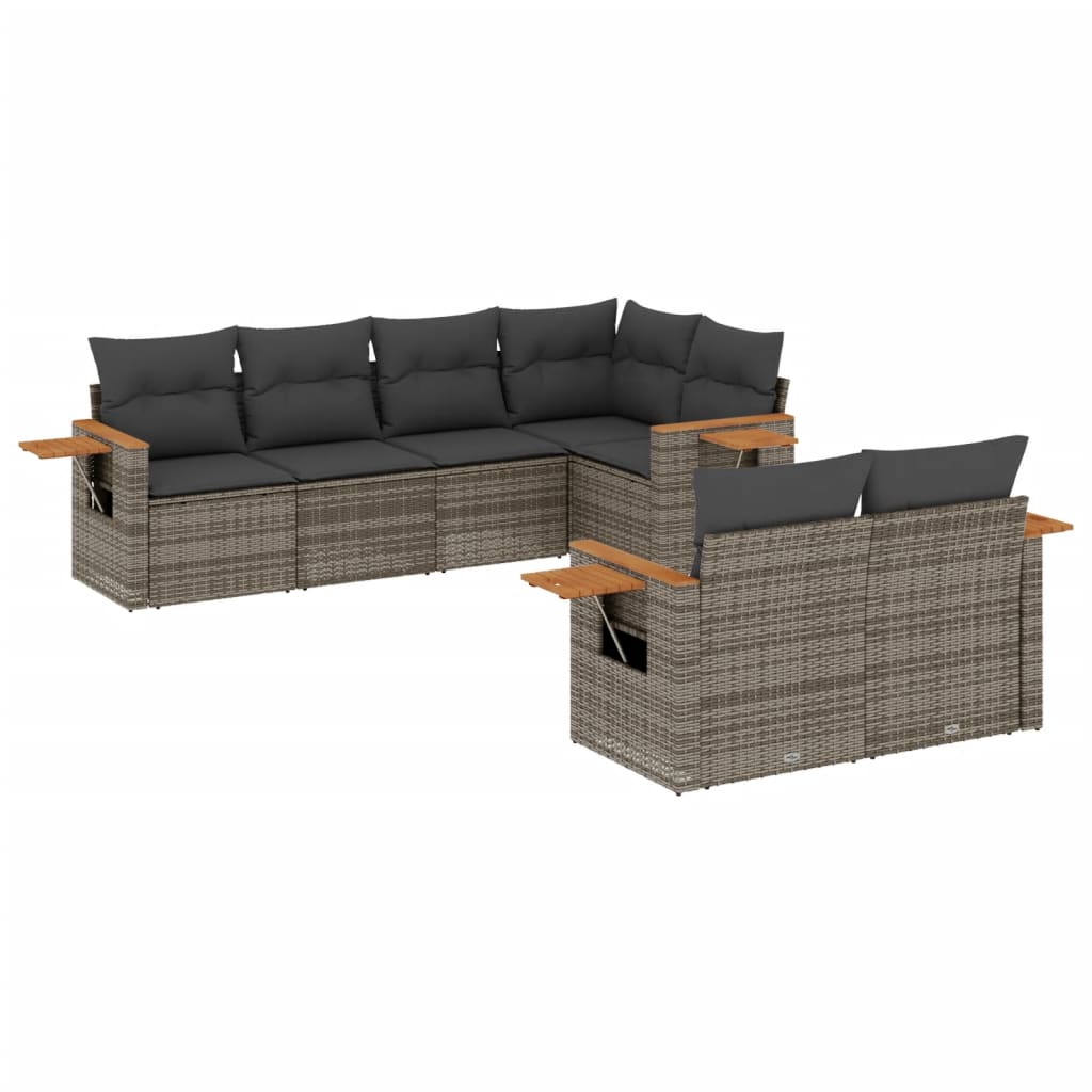 vidaXL Salon de jardin avec coussins 7 pcs gris résine tressée