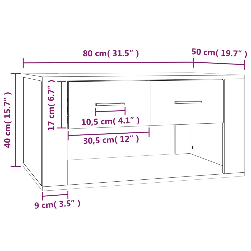 vidaXL Table basse Chêne marron 80x50x40 cm Bois d'ingénierie