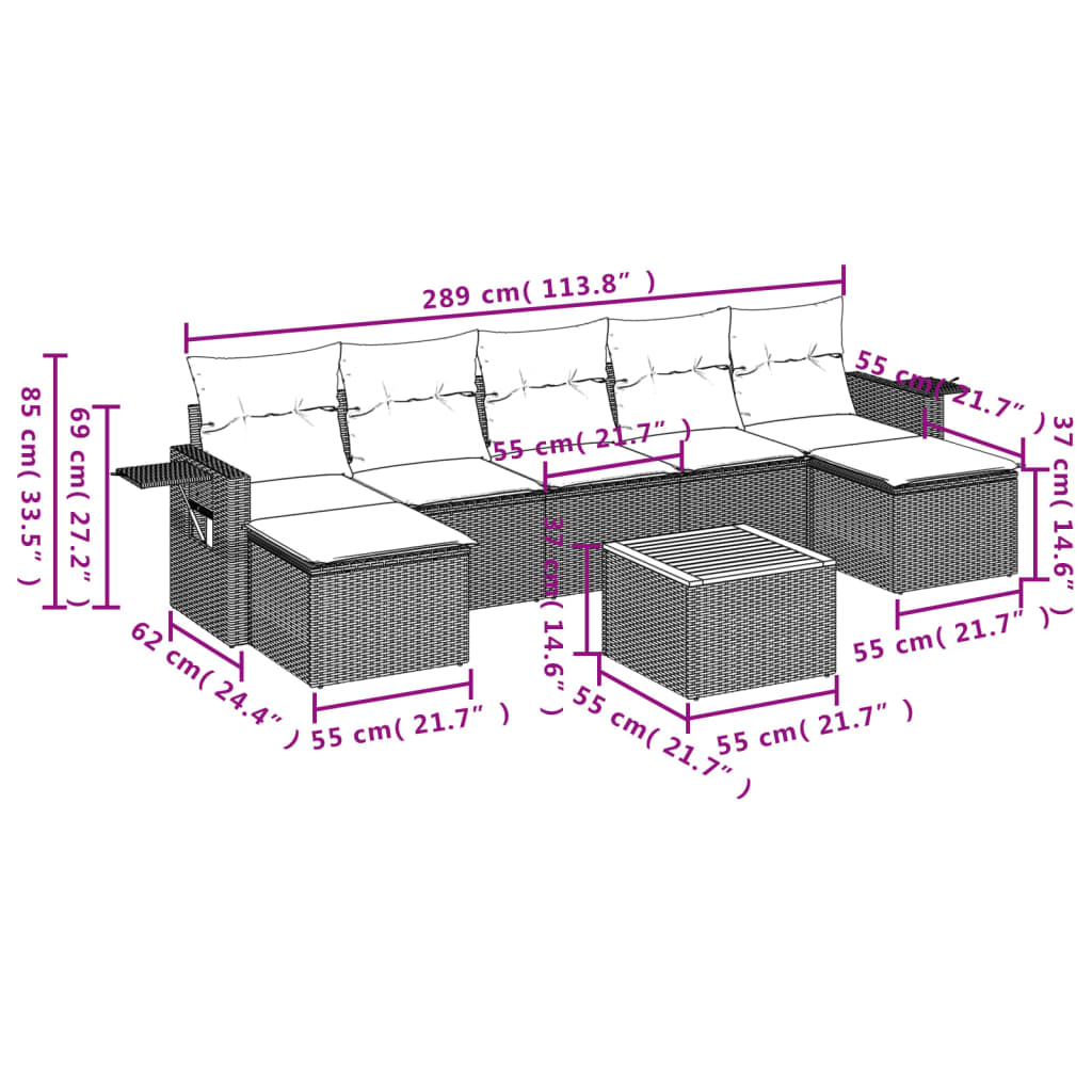 vidaXL Salon de jardin 8 pcs avec coussins gris résine tressée