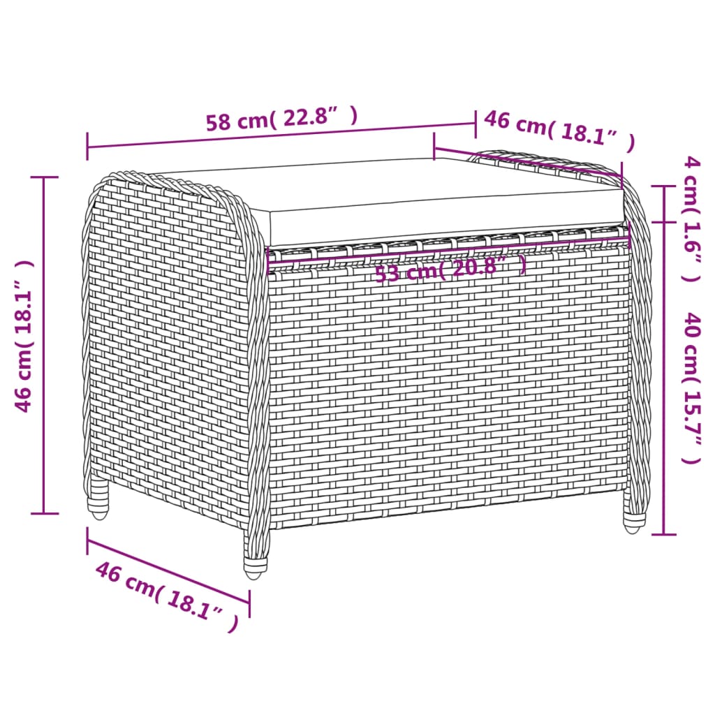 vidaXL Tabouret de jardin avec coussin gris 58x46x46 cm résine tressée