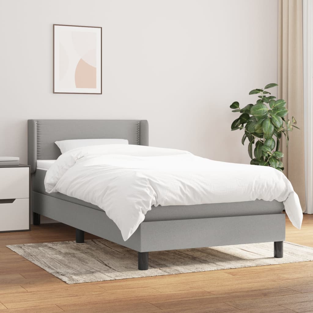 vidaXL Sommier à lattes de lit avec matelas Gris clair 90x200 cm Tissu