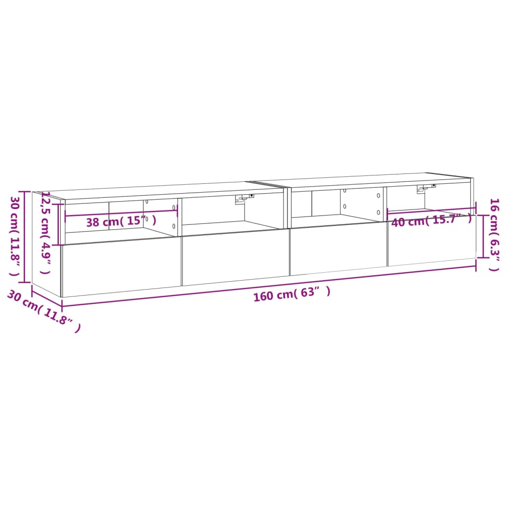 vidaXL Meubles TV muraux 2 pcs gris béton 80x30x30cm bois d'ingénierie