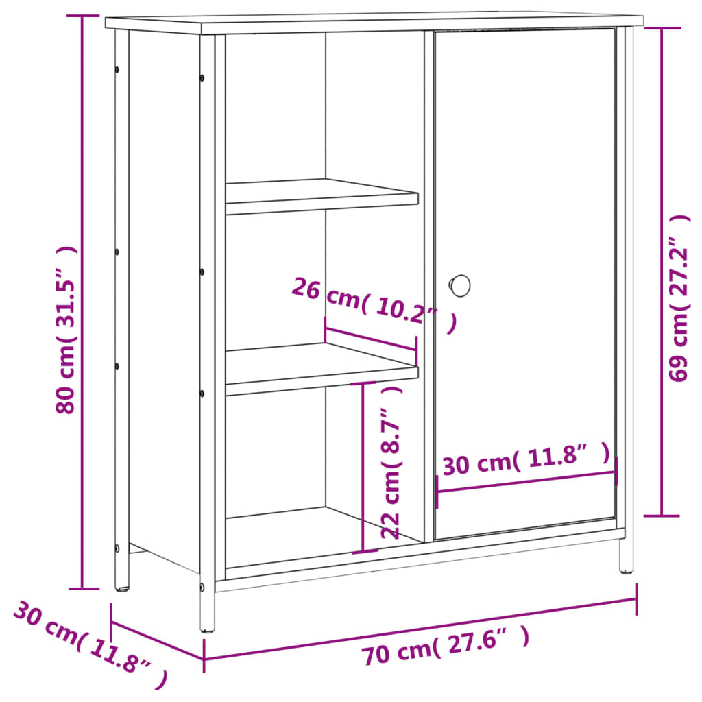 vidaXL Buffet chêne fumé 70x30x80 cm bois d'ingénierie