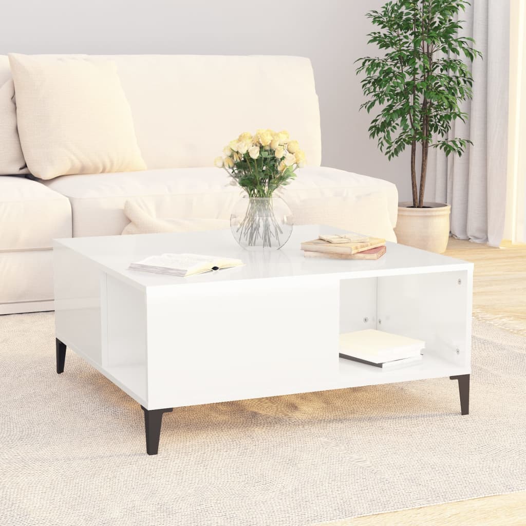 vidaXL Table basse blanc brillant 80x80x36,5 cm bois d'ingénierie