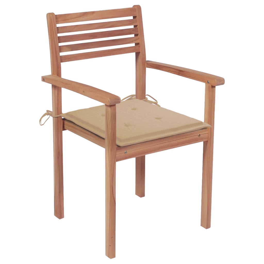 vidaXL Chaises de jardin lot de 4 et coussins beige bois teck solide