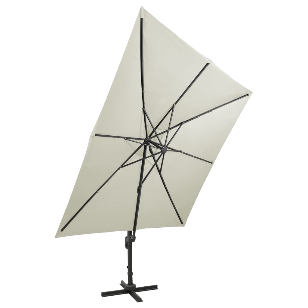 vidaXL Parasol de jardin en porte-à-faux et mât et lumières LED sable