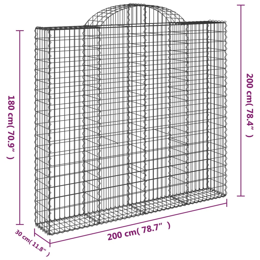 vidaXL Paniers à gabions arqués 12 pcs 200x30x180/200 cm Fer galvanisé