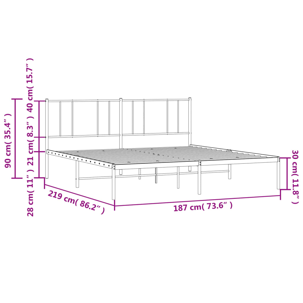 vidaXL Cadre de lit métal avec tête de lit blanc 183x213 cm