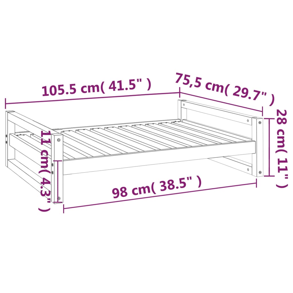 vidaXL Lit pour chien Marron miel 105,5x75,5x28 cm Bois de pin solide