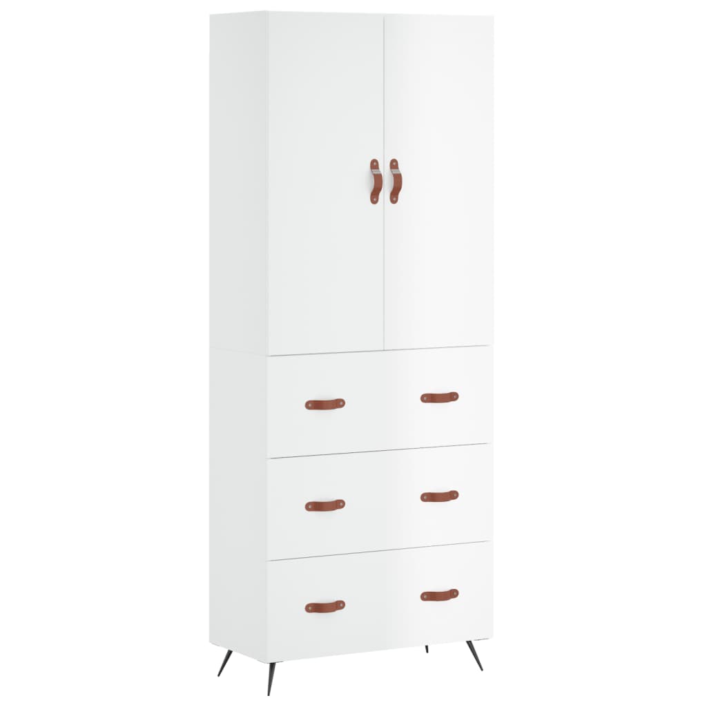 vidaXL Buffet haut Blanc brillant 69,5x34x180 cm Bois d'ingénierie