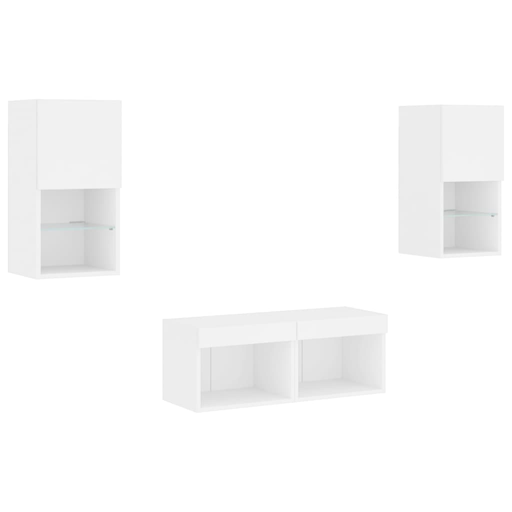 vidaXL Meuble TV muraux 4 pcs avec lumières LED blanc