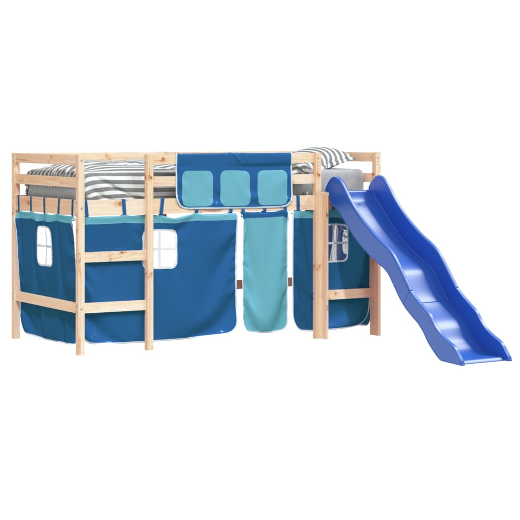 vidaXL Lit mezzanine enfants et rideaux bleu 90x190cm bois pin massif