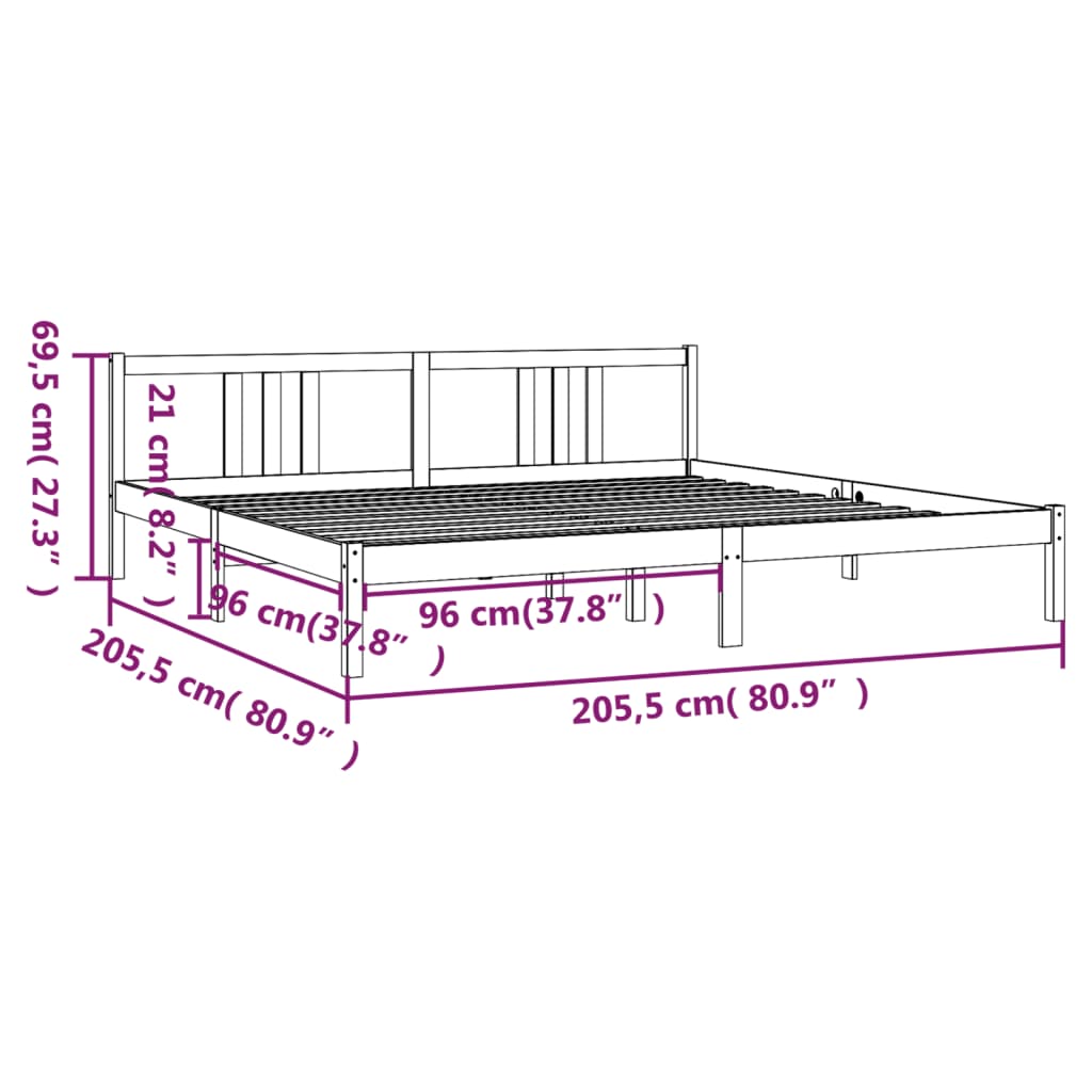 vidaXL Cadre de lit sans matelas blanc bois massif 200x200 cm