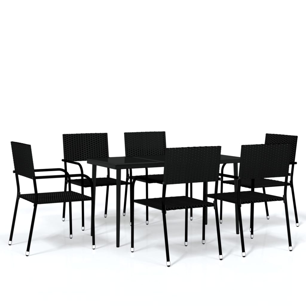 vidaXL Ensemble à manger de jardin 7 pcs Noir