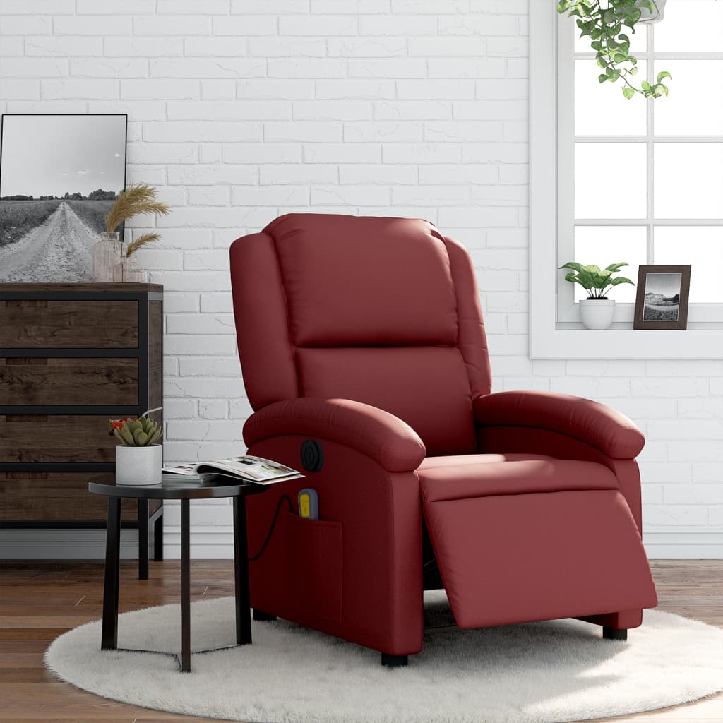 vidaXL Fauteuil de massage inclinable électrique rouge bordeaux