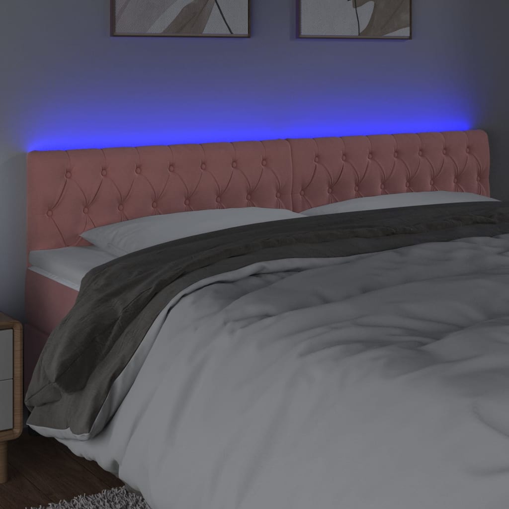 vidaXL Tête de lit à LED Rose 200x7x78/88 cm Velours