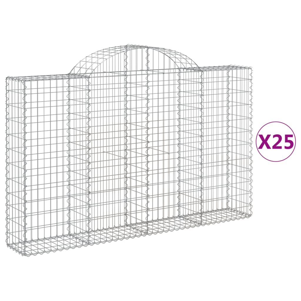 vidaXL Paniers à gabions arqués 25 pcs 200x30x120/140 cm Fer galvanisé