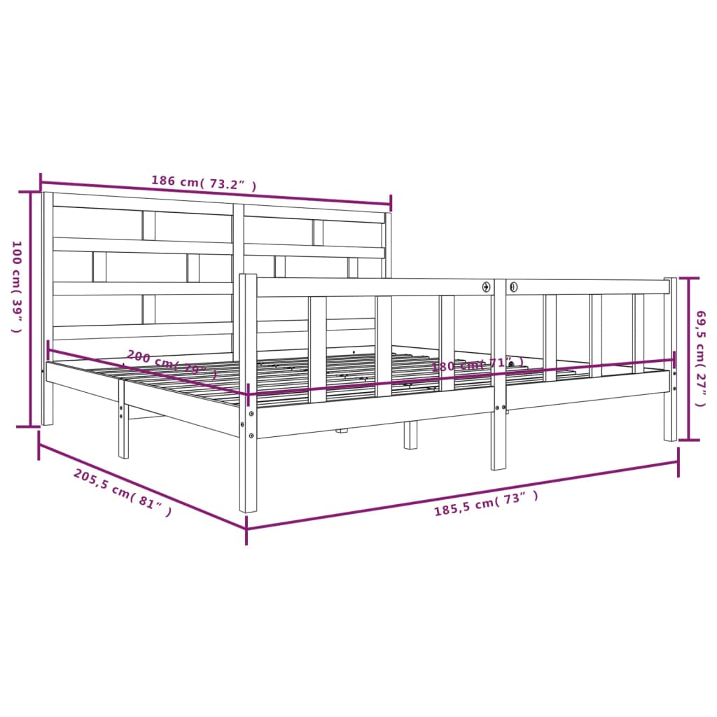 vidaXL Cadre de lit Blanc Bois de pin massif 180x200 cm Super King